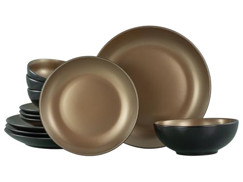 CreaTable, 23600, Serie GLAMOUR - Gold, 12-teiliges Geschirrset, Teller Set aus Steinzeug, spülmaschinen- und mikrowellengeeignet, Qualitätsproduktion von Creatable