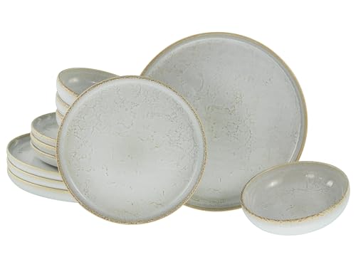 CreaTable, 23715, Serie Uno Vintage Offwhite, 12-teiliges Geschirrset für 4 Personen, Teller Set aus Steinzeug, spülmaschinen- und mikrowellengeeignet, Made in Portugal von Creatable