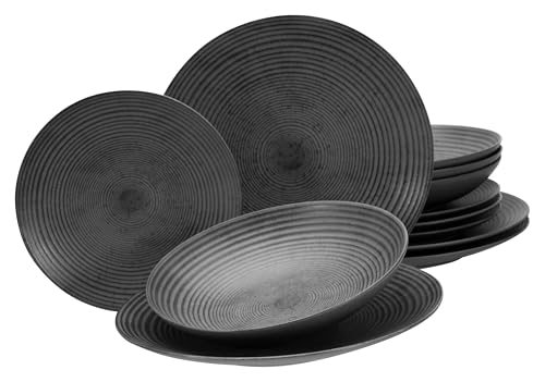 CreaTable, 24345, Serie Catania Anthrazit, 12-teiliges Geschirrset für 4 Personen, Teller Set aus Steinzeug, spülmaschinen- und mikrowellengeeignet, Made in Portugal CreaTable, 24345, Serie Catania Anthrazit, 12-teiliges Geschirrset für 4 Personen, Teller Set aus Steinzeug, spülmaschinen- und mikrowellengeeignet, Made in Portugal von Creatable