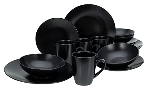 CreaTable, 25833, Serie Black Matt, 16-teiliges Geschirrset, Kombiservice aus Steinzeug, spülmaschinen- und mikrowellengeeignet, Qualitätsproduktion von Creatable