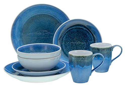 CreaTable, 25862, Serie Caldera Blau, 8-teiliges Geschirrset, Kombiservice aus Steinzeug, spülmaschinen- und mikrowellengeeignet, Qualitätsproduktion von Creatable