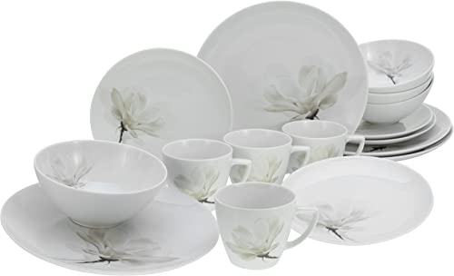 CreaTable, 25874, Serie Magnolie weiss, 16-teiliges Geschirrset, Kombiservice aus Porzellan, spülmaschinen- und mikrowellengeeignet, Made in Europe von Creatable