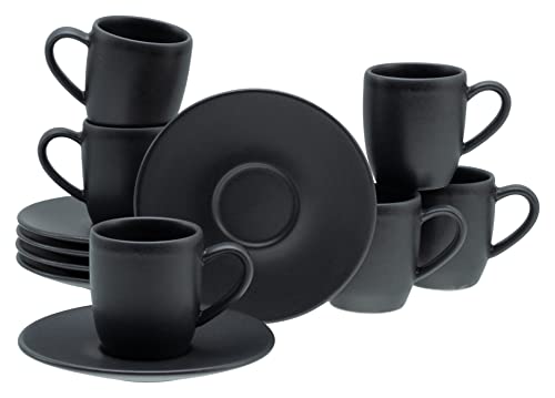 CreaTable, 33044, Serie Soft Touch Black, 12-teiliges Geschirrset für 6 Personen, Espresso Set aus Steinzeug, spülmaschinen- und mikrowellengeeignet, Made in Europe von Creatable