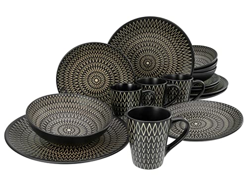 CreaTable, 33073, Serie Crafted Black, 16-teiliges Geschirrset, Kombiservice aus Steinzeug, spülmaschinen- und mikrowellengeeignet, Qualitätsproduktion von Creatable