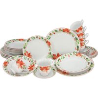 CreaTable Kombiservice "Geschirr-Set Ivona, Winter, Advent, Weihnachten", (Set, 30 tlg., Kaffeeservice und Tafelservice im Set, für 6 Personen), Service, Tasse auf Fuß, festliches Dekor, 30 Teile, für 6 Personen von Creatable