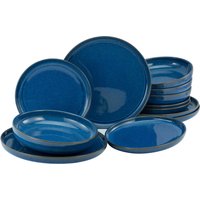 CreaTable Tafelservice "Geschirr-Set Atlantico", (Set, 12 tlg., Teller Set für 4 Personen), Service, mit Kobalt-Blau-Reaktivglasur, 12 Teile, für 4 Personen von Creatable