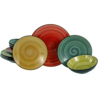 CreaTable Teller-Set "Samoa, Tellerset 12-tlg", (Set, 12 tlg.), Handgemalter Spiraldekor von Creatable