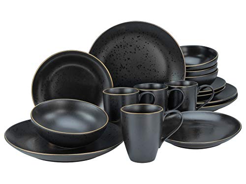 CreaTable, 22699, Serie Industrial Gold BLACK, 16-teiliges Geschirrset, Kombiservice aus Steinzeug, spülmaschinen- und mikrowellengeeignet, Qualitätsproduktion von Creatable