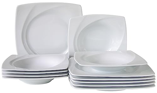 CreaTable, 13162, Serie Celebration weiss, 12-teiliges Geschirrset für 6 Personen, Tafelservice aus Porzellan, spülmaschinen- und mikrowellengeeignet, Made in Europe von Creatable