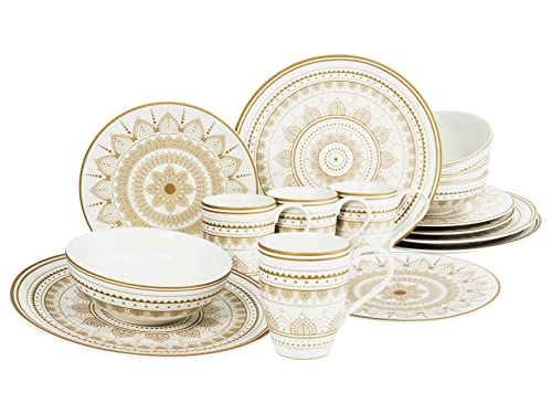 CreaTable, 23596, Serie MANDALA GOLD - weiss, 16-teiliges Geschirrset, Kombiservice aus Steinzeug, spülmaschinen- und mikrowellengeeignet, Qualitätsproduktion von Creatable