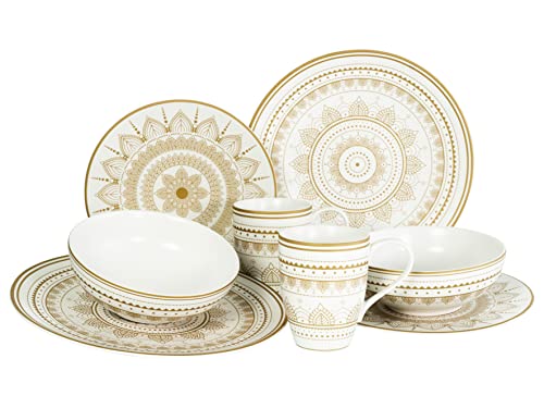 CreaTable, 23597, Serie MANDALA GOLD - weiss, 8-teiliges Geschirrset, Kombiservice aus Steinzeug, spülmaschinen- und mikrowellengeeignet, Qualitätsproduktion von Creatable