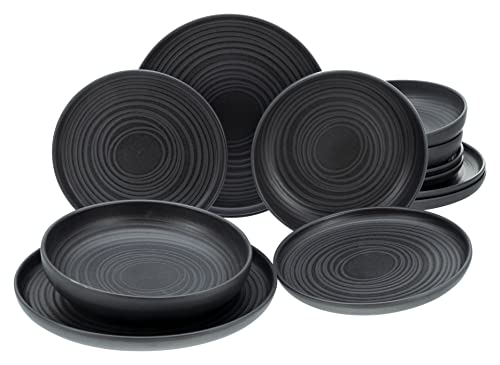 CreaTable 23861, Serie Uno Black Lava Stone, Teller Set 12 teilig von Creatable