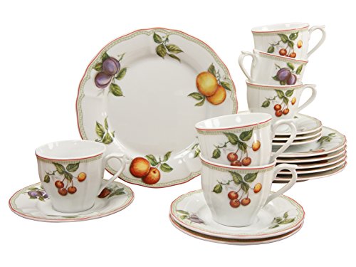 CreaTable, 17030, Serie Flora Orchard, teiliges Geschirrset, Porzellan, spülmaschinen-und mikrowellengeeignet, Made in Europe, Kaffeeservice 18-tlg von Creatable