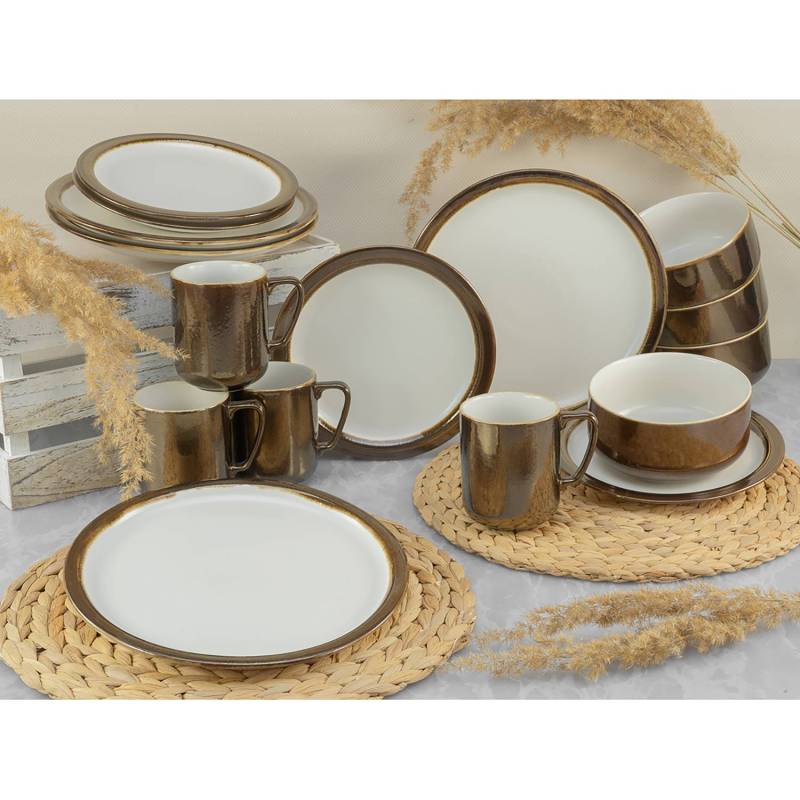 home24 Kombiservice Modern Industrial 16-tlg. Beige/Weiß 16-teilig von home24