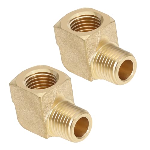 Create idea 2 Stück 1/4 NPT Messing-Rohrverbinder, 1/4 NPT-Stecker auf 1/4 NPT Innengewinde, 90-Grad-Winkel, L-förmiger Rohrverbinder, Verhindert Rohrlecks Verwendung von Create idea