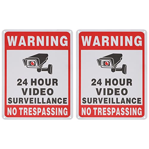 Create idea 2 Stück No Trespassing Schild 24 Hour Video Überwachung Warnschilder 25,4 x 17,8 cm Aluminium Reflektierendes Sicherheitskamera-Schild für Innen- und Außenbereich, Gärten, Tore von Create idea