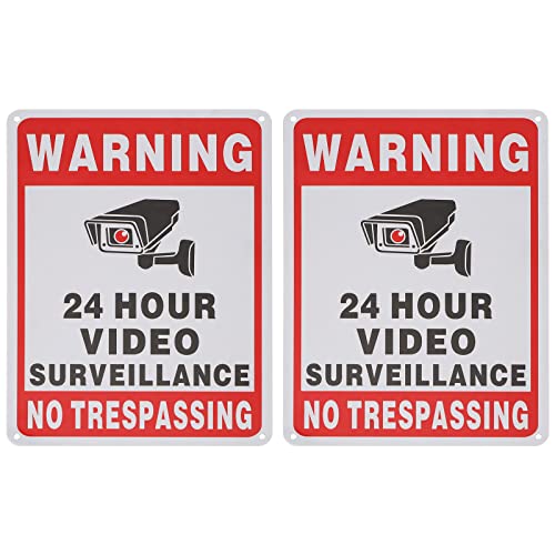 Create idea 2 Stück No Trespassing Schild 24 Hour Video Überwachung Warnschilder 25,4 x 17,8 cm Aluminium Reflektierendes Sicherheitskamera-Schild für Innen- und Außenbereich, Gärten, Tore von Create idea