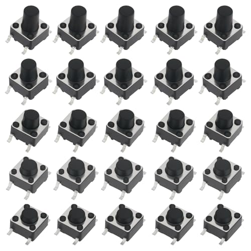 Create idea 100 Stück SMT SMD Momentary PCB Taktile Schalter Set 4-polige Touch Taste Plug-in-Schalter Schwarze Kappe Takt Taste Schalter 6x6x4,3/5/6/7/8mm von Create idea