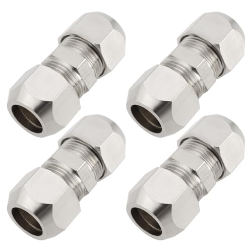Create idea 4 Stück 10 Mm Kupfer-Klemmverschraubung Gerades Rohr Klemmverschraubungen für Hydraulikrohre Kühlrohre Kraftstoffsystem 10 X 36,5 Mm Silber von Create idea