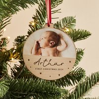 Personalisierte Erste Weihnachten Fotokugel Aus Holz - Babys 1. 2024 Baumschmuck + Foto Andenken Geschenk Neues Baby von CreateGiftLove