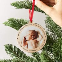 Personalisierte Hölzerne Foto Weihnachtsbaumdekoration | Babys Erste Weihnachtskugel Mit Personalisierter Nachricht Holz Andenken Ornament von CreateGiftLove