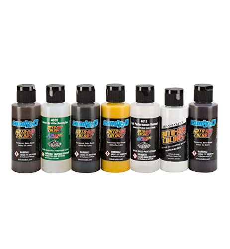 Createx AutoAir Kit REAL FIRE 5 Farben candy2o Airbrush + 2 Verdünner ab 60 ml von Createx