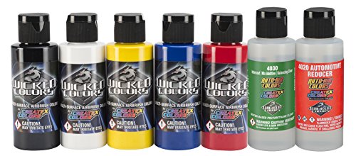 Wicked Colors Airbrush-Set, 56 ml Wicked Colors Primary & Additives Set 2oz._Wicked Colors Primary & Intercoat Set von Createx