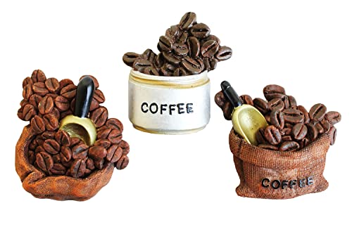 3er Set Kühlschrankmagnet Magnet Coffee Kaffee mit Kaffeebohnen, Kaffeesack & Kaffeedose Größe 6cm von ELLUG