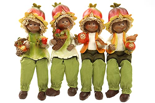 ELLUG 4er Set Wichtel, Maiskolben-Hut, Erntedank, Kantenhocker Schlenkerbeine Herbst Halloween Deko Figuren aus Kunststein H.:19cm von ELLUG