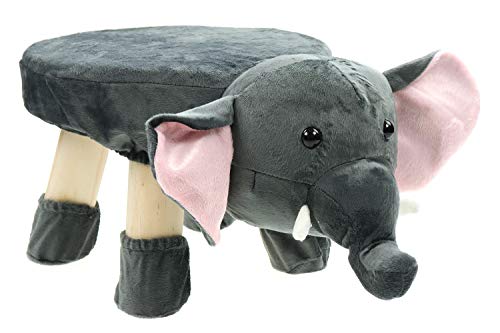 ELLUG Hocker/Stuhl für Kinder, Tiere, Plüschbezug & Holzbeine, bis 70kg, 47 * 20 * 27cm (Elefant) von ELLUG