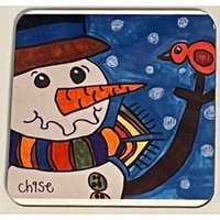 Untersetzer Mit Schneemann Und Rotem Vogel Untersetzer Mit Schneemann Und Rotem Vogel von CreationsByChaseShop