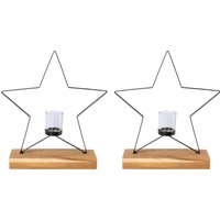 Creativ deco Windlicht "Weihnachtsdeko", (2 St.), auf edlem Holzfuß, in Stern-Form, 2er Set, Höhe ca. 31 cm von Creativ Deco
