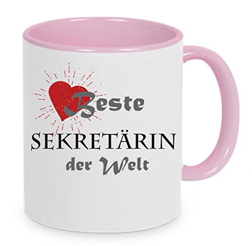 Beste Sekretärin der Welt Kaffeetasse mit Motiv, Tasse mit Druck, auch individuell mit Spruch, Foto, Wunschtext, Wunschname (Rosa) von Crealuxe