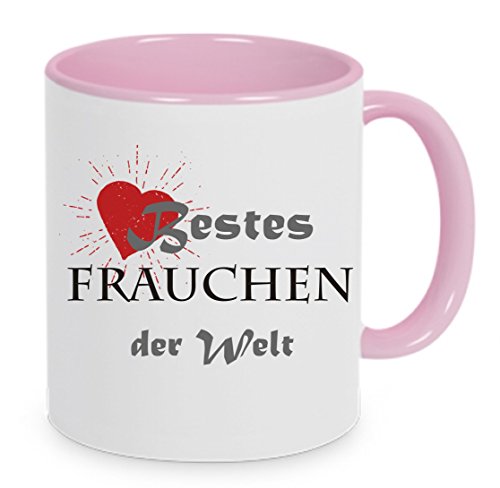 " Bestes Frauchen der Welt " Kaffeetasse mit Motiv, Tasse mit Druck, auch individuell mit Spruch, Foto, Wunschtext, Wunschname (Rosa) von Creativ Deluxe