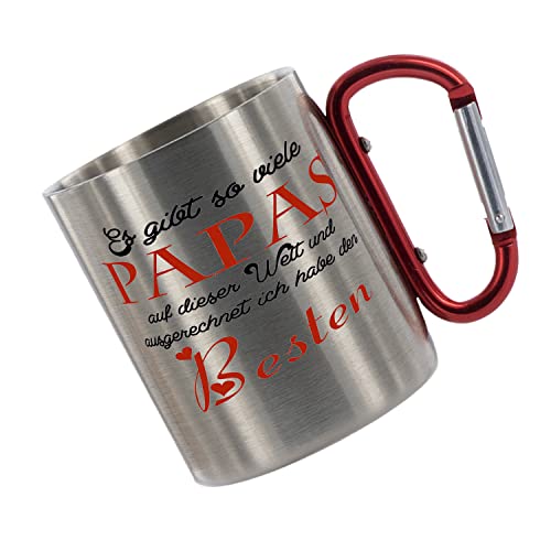 CreaLuxe Edelstahltasse mit Karabiner ' Es gibt so viele PAPAS auf der Welt und ausgerechnet...' Tasse bedruckt, Kaffeetasse, Bürotasse, Metalltasse mit Name von Creativ Deluxe