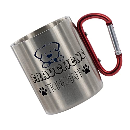 CreaLuxe Edelstahltasse mit Karabiner 'Frauchens Trinknapf' Tasse bedruckt, Kaffeetasse, Bürotasse, Metalltasse mit Name von Creativ Deluxe