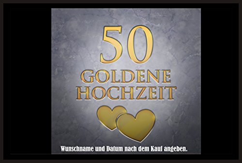 CreaLuxe Fussmatte mit Wunschtext / Wunschname 50 Goldene Hochzeit - 60x40 cm - Gummi Rückseite / rutschfest - Filzoberfläche - Bedruckte Türmatte - Innenmatte von Creativ Deluxe