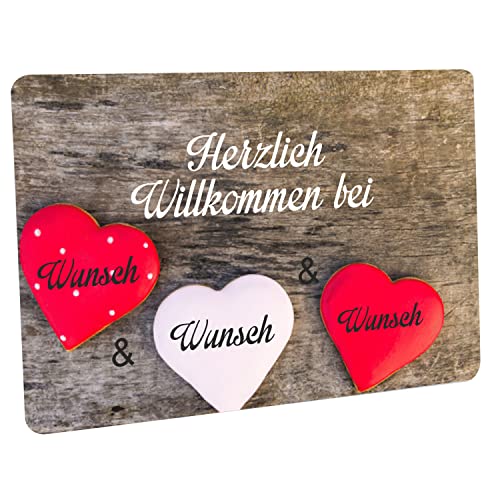 CreaLuxe Fussmatte mit Wunschtext/Wunschname Herzlich Willkommen - Motiv 3 Herzen mit Namen - 60x40 cm - Gummi Rückseite/rutschfest - Filzoberfläche - Bedruckte Türmatte - Innenmatte von Creativ Deluxe