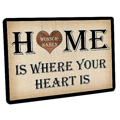 CreaLuxe Fussmatte mit Wunschtext/Wunschname Home is Where Your Heart is - 60x40 cm - Gummi Rückseite/rutschfest - Filzoberfläche - Bedruckte Türmatte - Innenmatte von Creativ Deluxe