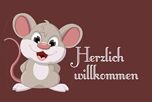 Crealuxe Fussmatte – “ Herzlich Willkommen - Motiv Maus “ - 60x40 cm - Gummi Rückseite / rutschfest - Filzoberfläche - Bedruckte Türmatte - Innenmatte - Schmutzmatte von Creativ Deluxe