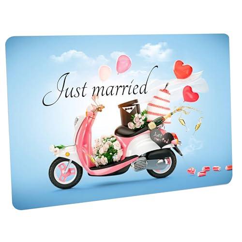 Crealuxe Fussmatte - Just Married – Motiv Roller - 60x40 cm - Gummi Rückseite/rutschfest - Filzoberfläche - Bedruckte Türmatte - Innenmatte - Schmutzmatte von Creativ Deluxe