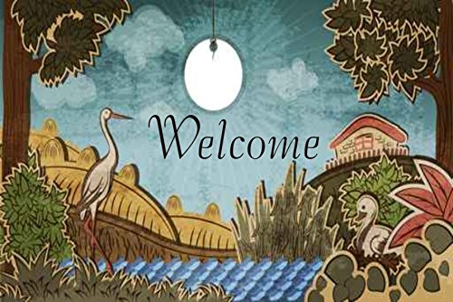 Crealuxe Fussmatte – “ Welcome (Motiv Storch)“ - 60x40 cm - Gummi Rückseite / rutschfest - Filzoberfläche - Bedruckte Türmatte - Innenmatte - Schmutzmatte von Creativ Deluxe
