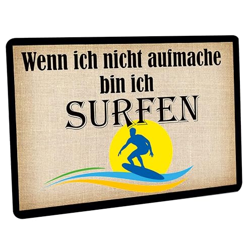 Crealuxe Fussmatte – “ Wenn ich Nicht aufmache Bin ich SURFEN “ - 60x40 cm - Gummi Rückseite / rutschfest - Filzoberfläche - Bedruckte Türmatte - Innenmatte - Schmutzmatte von Creativ Deluxe