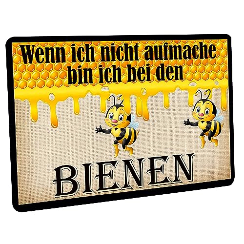 Crealuxe Fussmatte – “ Wenn ich Nicht aufmache Bin ich bei den Bienen “ - 60x40 cm - Gummi Rückseite/rutschfest - Filzoberfläche - Bedruckte Türmatte - Innenmatte - Schmutzmatte von Creativ Deluxe