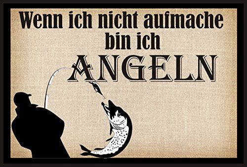 Crealuxe Fussmatte – “ Wenn ich Nicht aufmache Bin ich beim Angeln “ - 60x40 cm - Gummi Rückseite / rutschfest - Filzoberfläche - Bedruckte Türmatte - Innenmatte - Schmutzmatte von Creativ Deluxe