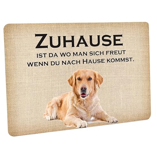 Crealuxe Fussmatte – “ Zuhause - Golden Retriever “ - 60x40 cm - Gummi Rückseite/rutschfest - Filzoberfläche - Bedruckte Türmatte - Innenmatte - Schmutzmatte von Creativ Deluxe