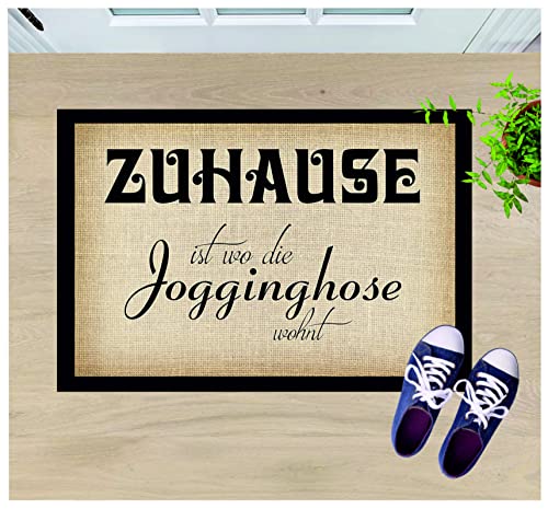 Crealuxe Fussmatte – “ Zuhause ist wo die Jogginghose wohnt “ - 60x40 cm - Gummi Rückseite / rutschfest - Filzoberfläche - Bedruckte Türmatte - Innenmatte - Schmutzmatte von Creativ Deluxe