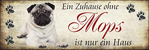 Creativ Deluxe EIN Zuhause ohne Mops ist nur EIN Haus Hunde-Deko Schilder Türschild Vintage Schild lustige Dekoschilder Wanddeko Wandschild Holzschild Geschenk von Creativ Deluxe