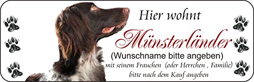 Creativ Deluxe Hier wohnt Münsterländer (Wunschname) mit seinem Frauchen Hunde-Deko Schilder Türschild Vintage Schild lustige Dekoschilder Wanddeko Wandschild Holzschild Geschenk von Creativ Deluxe