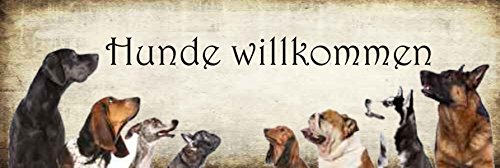 Creativ Deluxe Hunde willkommen - Geschenkedeko Türschild-hochglänzend und Kratzfest glänzend Vintage Schild Dekoschild Wandschild Holzschild Geschenk von Creativ Deluxe